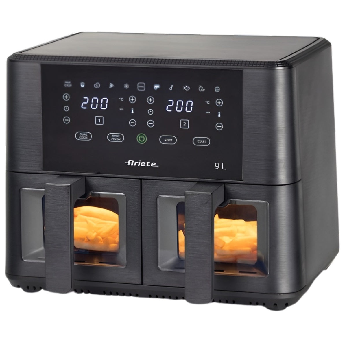 Ariete Dual Air Fryer 2400 Watts 9 Liters, Black - MOD4631