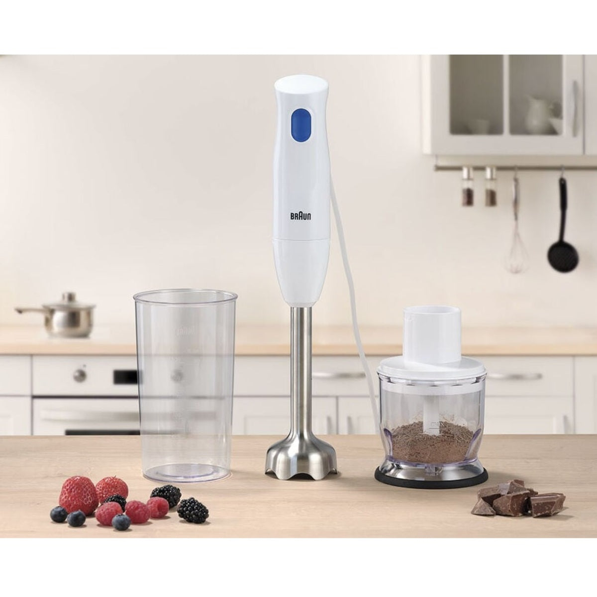 Braun MultiQuick 1 Hand Blender 450 Watts 1 Speed, White/Blue - MQ10.201MWH