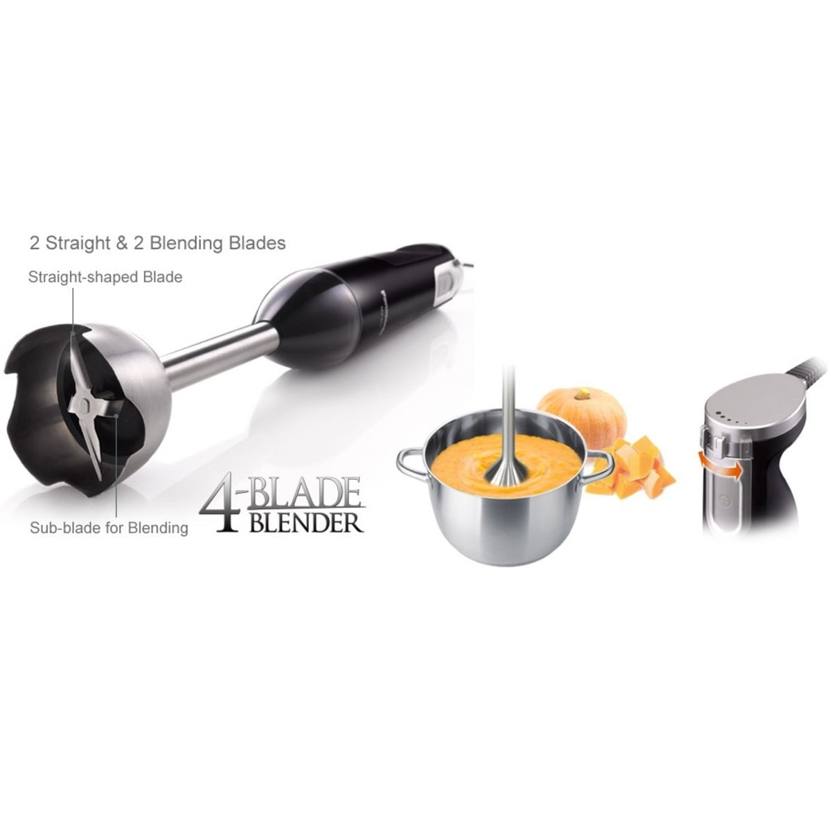 Panasonic 4-in-1 Hand Blender 600 Watts Variable Speed, Black - MX-SS40BTZ