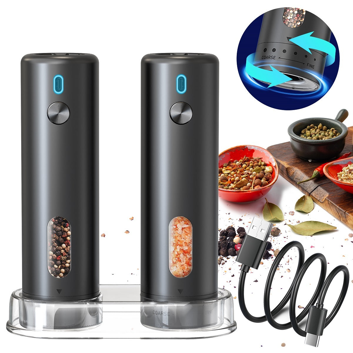 Orca Rechargeable Salt and Pepper Mill 110ml, Black - OR-SPM-65A