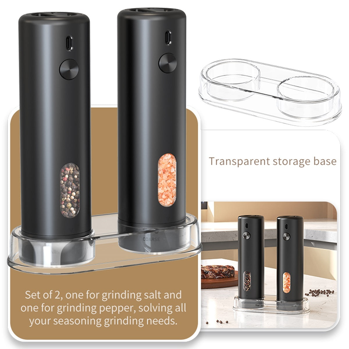 Orca Rechargeable Salt and Pepper Mill 110ml, Black - OR-SPM-65A