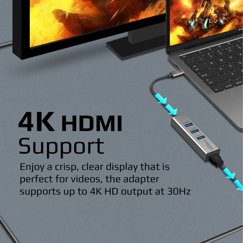 Promate MediaHub-C3 4K Vivid Clarity USB-C to HDMI Adapter - 5Gbps / Grey