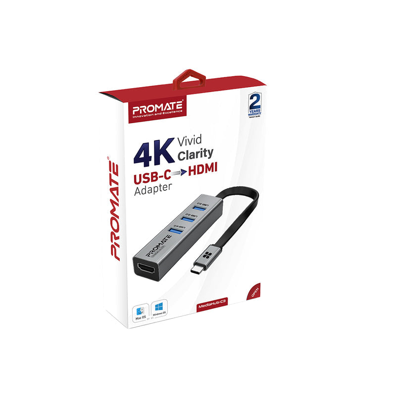 Promate MediaHub-C3 4K Vivid Clarity USB-C to HDMI Adapter - 5Gbps / Grey