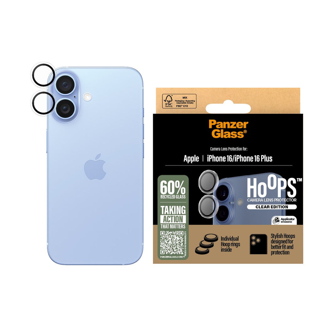 PanzerGlass Hoops Transparent Lens Protector -for iPhone 16 / iPhone 16 Plus / Rings