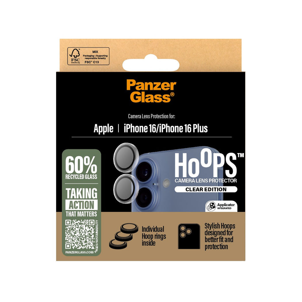 PanzerGlass Hoops Transparent Lens Protector -for iPhone 16 / iPhone 16 Plus / Rings