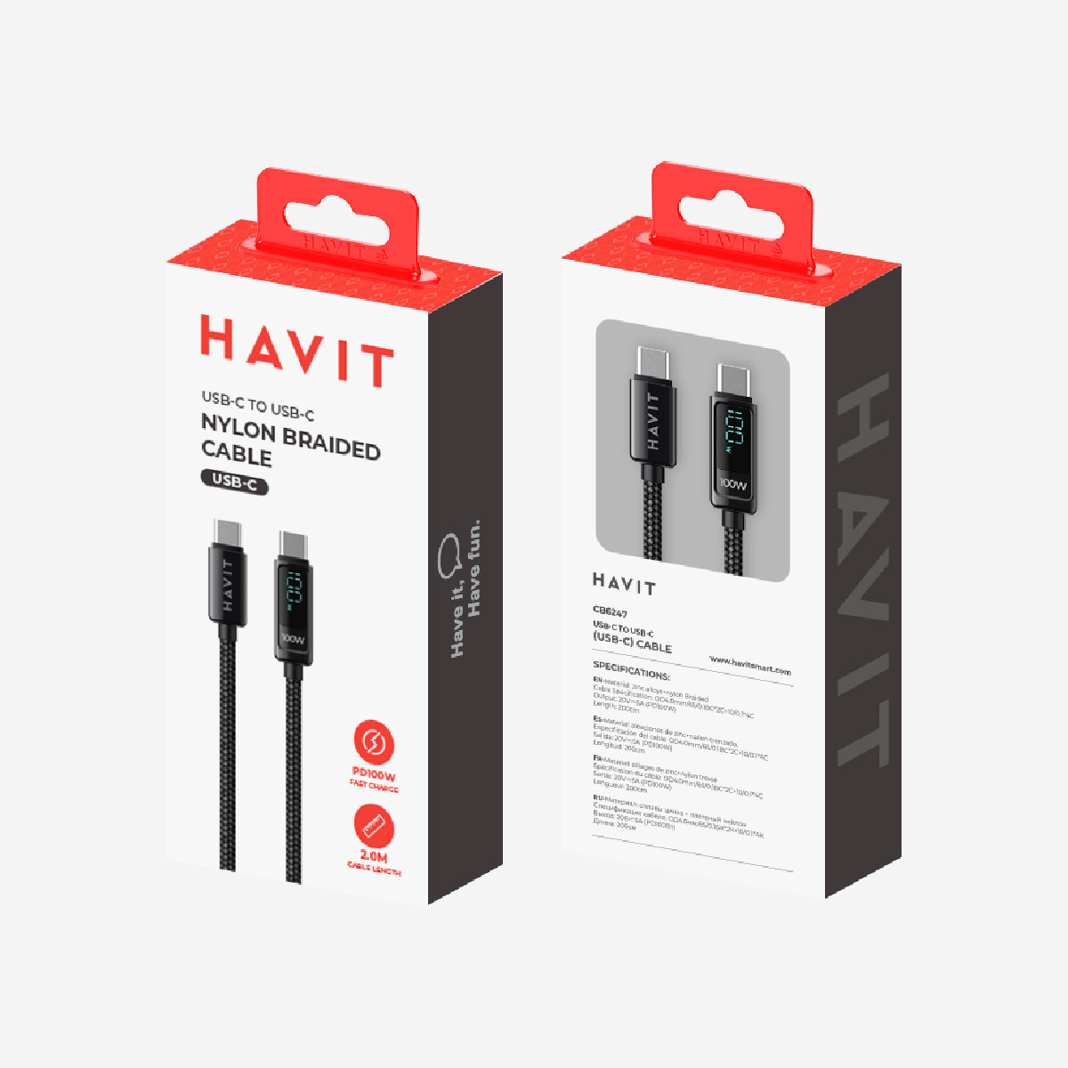 Havit CB6247 Charging Cable - 100W / 2 Meters / 480Mbps / USB-C / Black