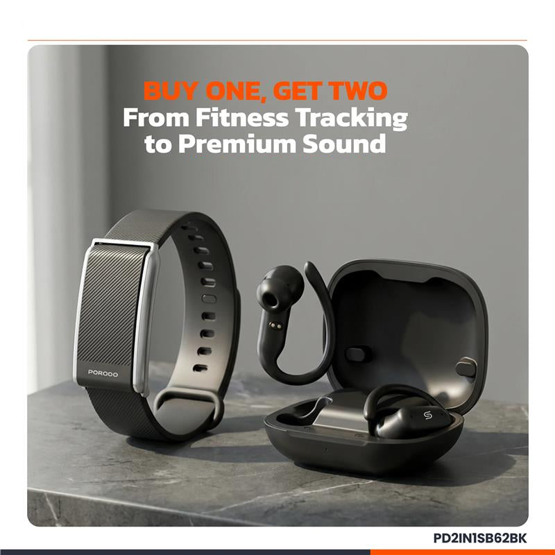 Porodo ACTIVEX Smart Fitness Band & Earbuds- Bluetooth / Black