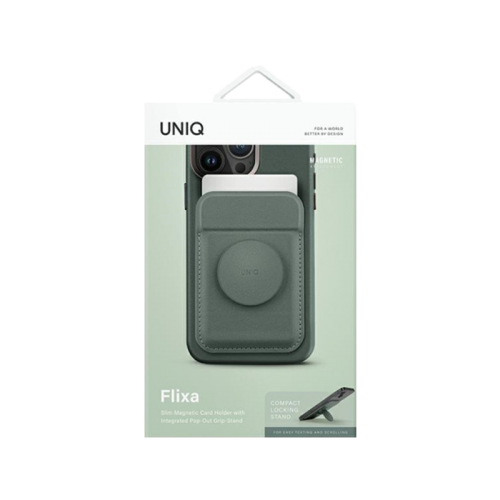 Uniq Flixa Magnetic Pop-Out Card Holder With Grip-Stand - Lichen Green