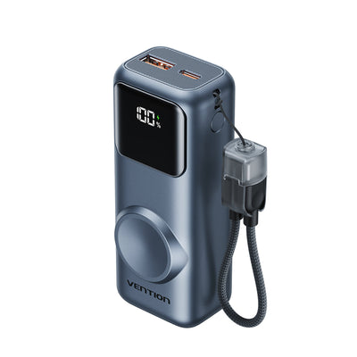 Vention Mini Power Bank with Built-in USB-C  Cable - 10000mAh / USB-C / USB-A / Grey