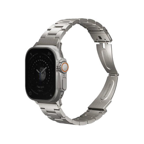 Uniq Osta Steel Strap With Steel Self Adjustable Links for Apple Watch 49/45/42mm - Titanium Silver