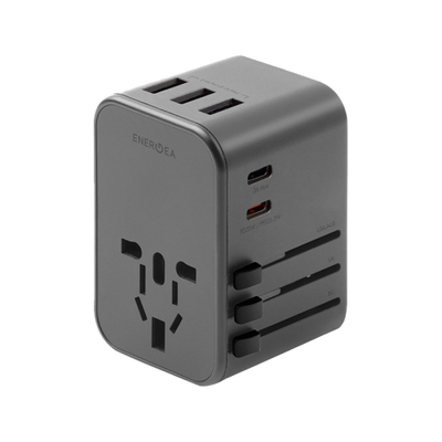 Energea Travelworld 2-Port USB-C and 3-Port USB-A 35W PD Travel Adapter - Gunmetal