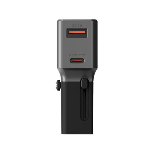 Energea TravelWorld 1-Port USB-C and 1-Port USB-A 25W PD Travel Adapter - Gunmetal Black