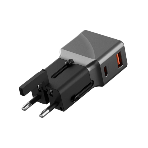 Energea TravelWorld 1-Port USB-C and 1-Port USB-A 25W PD Travel Adapter - Gunmetal Black