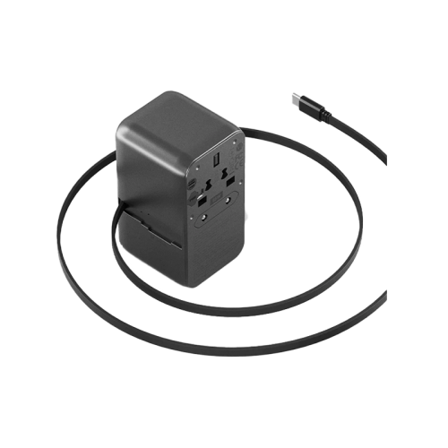 Energea TravelWorld 3-Port USB-C and 1-Port USB-A With 80CM USB-C Cable GaN 85W Travel Adapter - Gunmetal Black