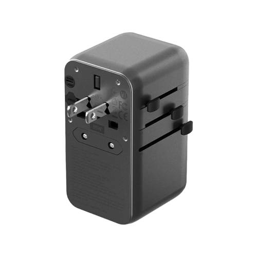 Energea TravelWorld 3-Port USB-C and 1-Port USB-A With 80CM USB-C Cable GaN 85W Travel Adapter - Gunmetal Black