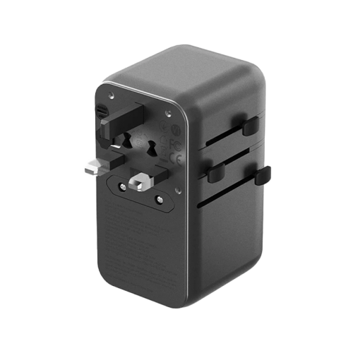 Energea TravelWorld 3-Port USB-C and 1-Port USB-A With 80CM USB-C Cable GaN 85W Travel Adapter - Gunmetal Black