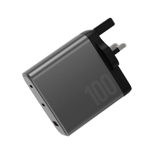 Energea Ampcharge 2-Port USB-C & 1-Port USB-A 100W GaN Wall Charger - Gunmetal