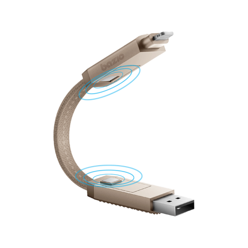 Bazic GoCharge Alucable 4 in 1 Input USB A and USB-C to Output USB-C and Lightning Cable 15cm - Gold