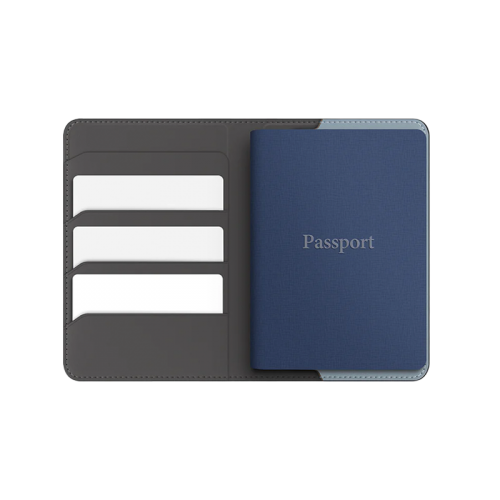 Uniq Belmont Passport Holder With RFID Blocking With Apple's Find My - Charcoal / Washed Blue