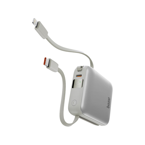 Bazic GoPower Fusion Mini 10K 3 in 1 Power Bank 10000mAh With Build in USB-C & Lightning Cable - Pebble