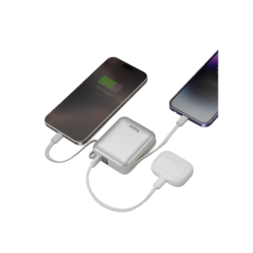 Bazic GoPower Fusion Mini 10K 3 in 1 Power Bank 10000mAh With Build in USB-C & Lightning Cable - Pebble