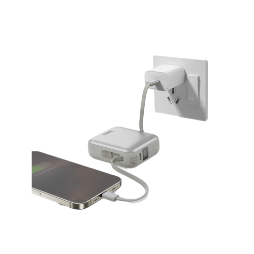 Bazic GoPower Fusion Mini 10K 3 in 1 Power Bank 10000mAh With Build in USB-C & Lightning Cable - Pebble