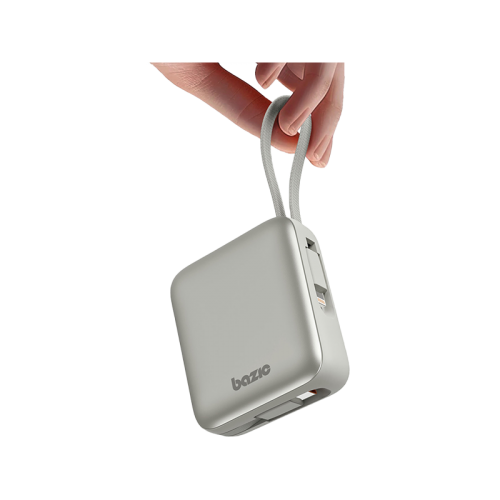 Bazic GoPower Fusion Mini 10K 3 in 1 Power Bank 10000mAh With Build in USB-C & Lightning Cable - Pebble