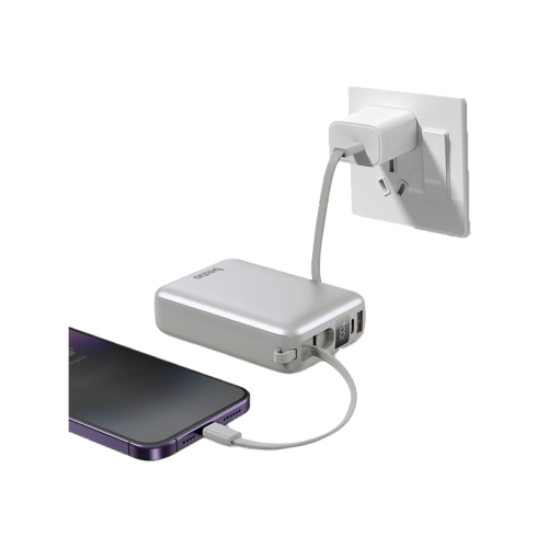 باور بانك بيزيك جو باور فيوجن ميني 20K ‏3 في 1 بسعة 20000 مللي أمبير ساعة مع كابل USB-C ولايتنينج مدمج - حصوي