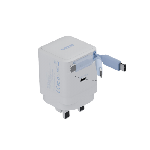 Bazic GoPort Retrek 1-Port USB-C & Built-In USB-C Cable 65W GaN - White