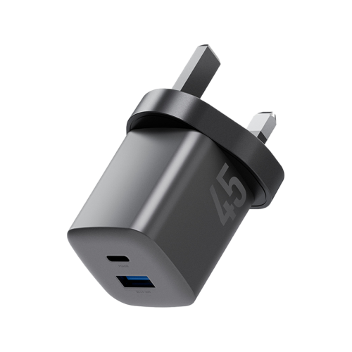 Energea Ampcharge Mini 1-Port USB-C and 1-Port USB-A 45W PD Wall Charger - Gunmetal