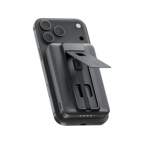 Energea MagPac Pro 35s With MagSafe Compatible Semi Solid State Power Bank With Built-in Cable and Stand 10000mAh - Gunmetal / Black