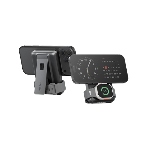 Energea MagPac Pro 35s With MagSafe Compatible Semi Solid State Power Bank With Built-in Cable and Stand 10000mAh - Gunmetal / Black