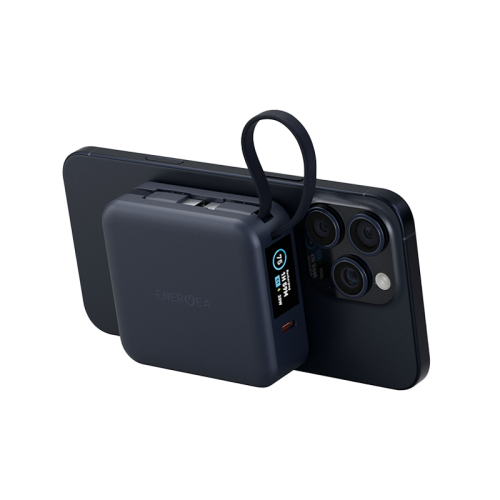Energea Magpac Mini Plus Wireless Power Bank 10000mAh With Build in USB-C Cable and Display - Blue