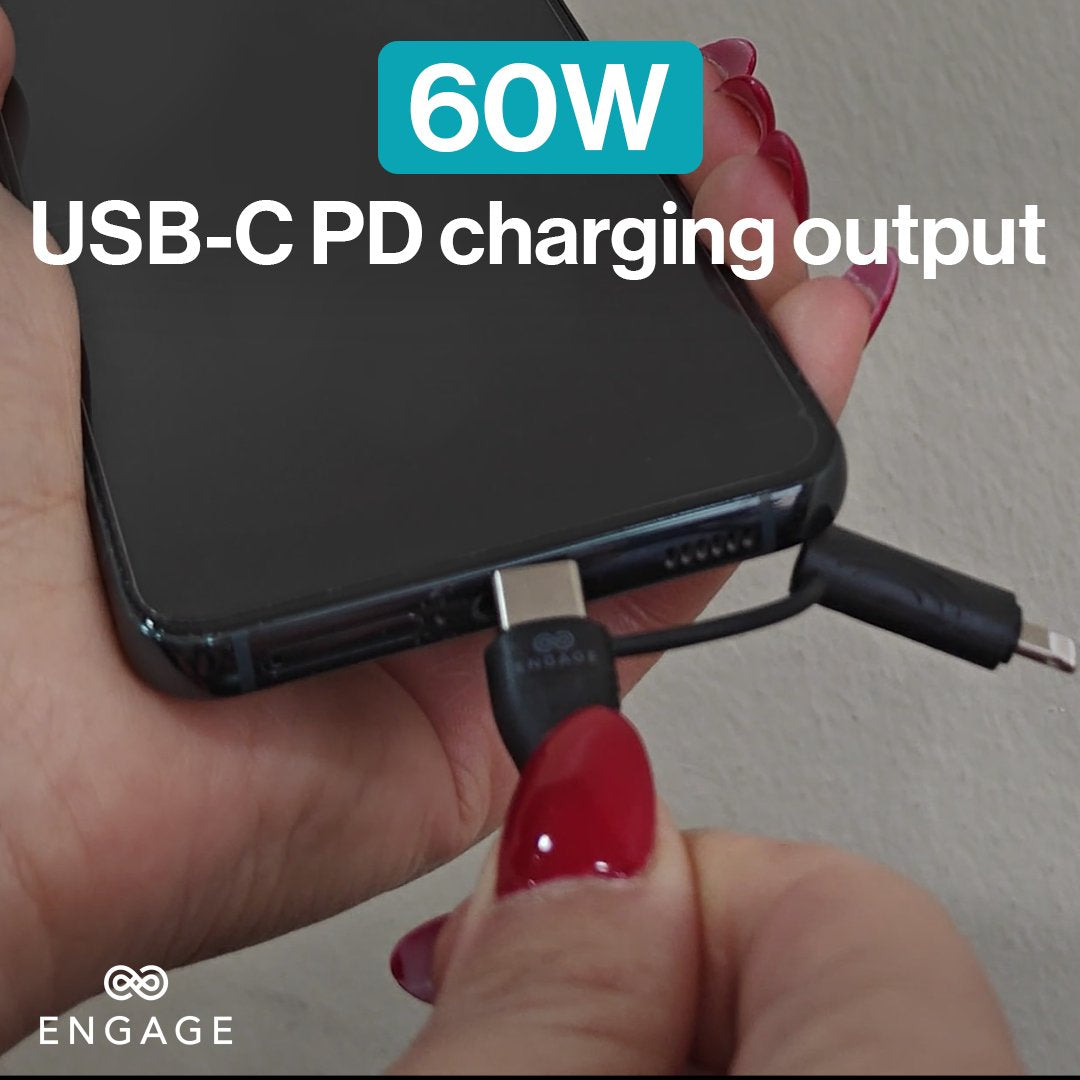 Engage Magnetic C To C Cable 60W W/Lightning Adapter(27W) (Black)(8954526522355)