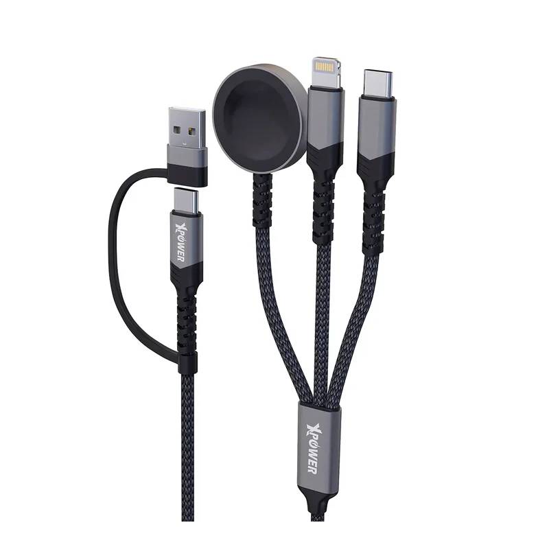 XPower 6-in-1 Cable - 1 Meter / 60W / USB-A / USB-C / Lightning / Apple Watch / Black