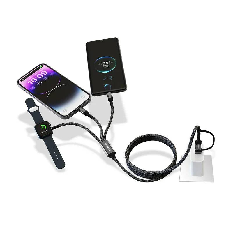 XPower 6-in-1 Cable - 1 Meter / 60W / USB-A / USB-C / Lightning / Apple Watch / Black