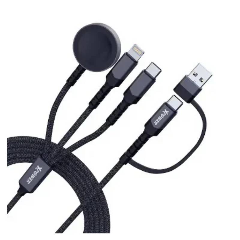 XPower 6-in-1 Cable - 1 Meter / 60W / USB-A / USB-C / Lightning / Apple Watch / Black