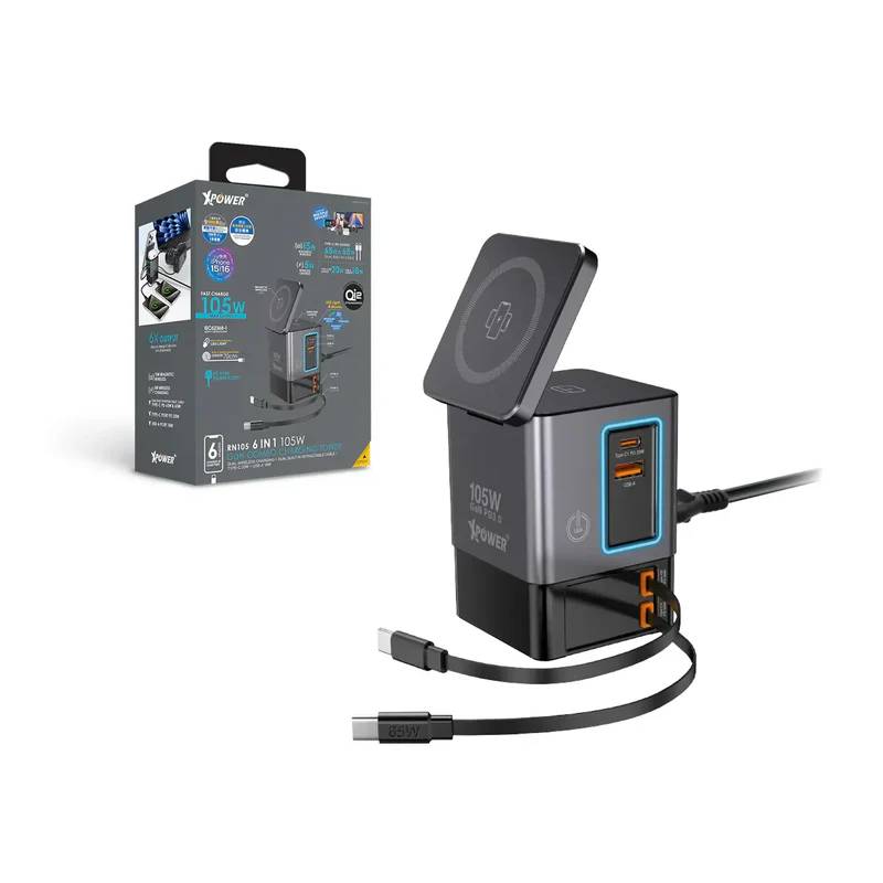 Xpower Gan Magsafe Dual Cable Charging Tower - 105W / Grey