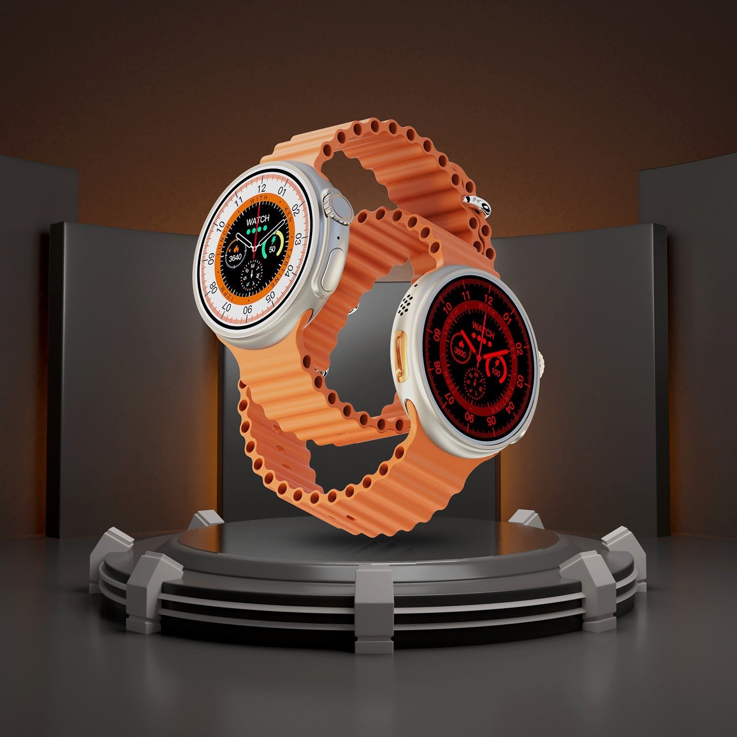 Porodo Ultra Evo Smart Watch 1.51’’ Wide Touch Screen - Orange Strap Smart Watches