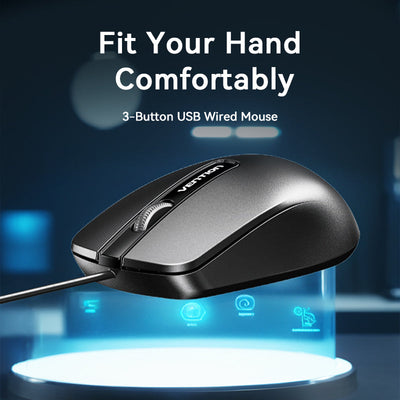 Vention 3-Button USB Wired Computer Mouse - 1.5 Meter / 1200dpi / Black