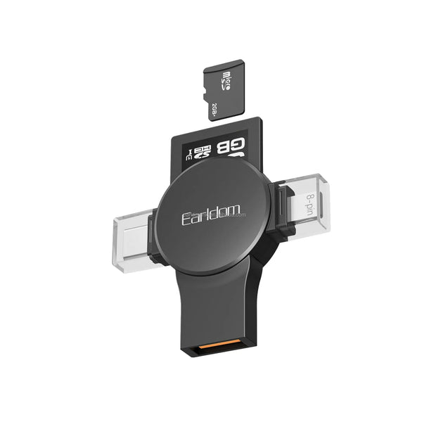 Earldom OT110 5-n-1 Card Reader - SD Card / Micro SD /  Type-C / Lighting / USB-A/ Black