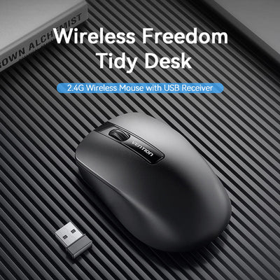 Vention 3-Button Wireless Computer Mouse with USB Receiver - 1200dpi / 2.4GHz / Black