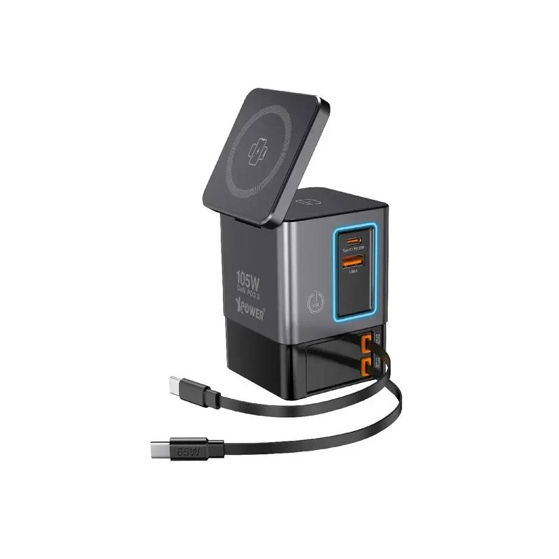 Xpower Gan Magsafe Dual Cable Charging Tower - 105W / Grey