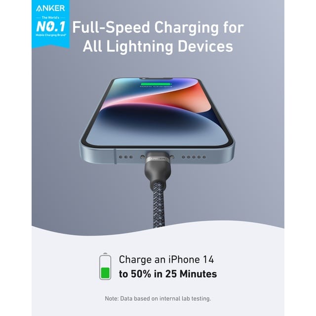 Anker PCR-Braided Charging Cable - USB-C to Lightning / 3ft / Black