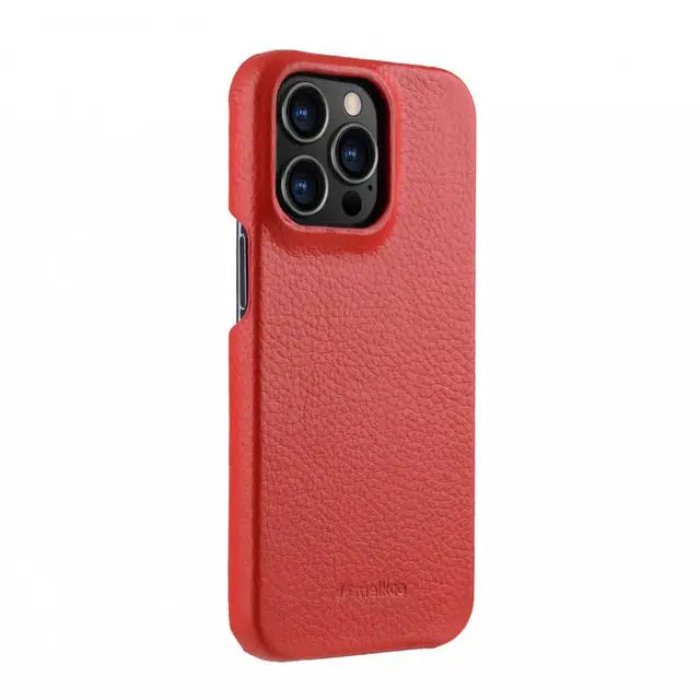 Melkco Back Snap Series Lai Chee Pattern Premium Leather Snap Cover Case - Apple iPhone 13 Pro / Red Accessories >