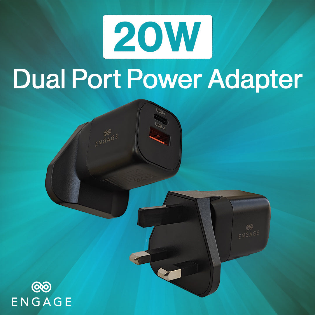 Engage Dual Port C+A 20W Power Adptr W/Interchangeable Eu/Uk Plug(8954526522358)