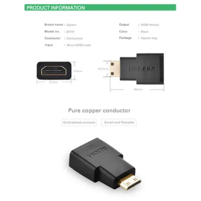 UGREEN Mini HDMI Male to HDMI Female Adapter - Black