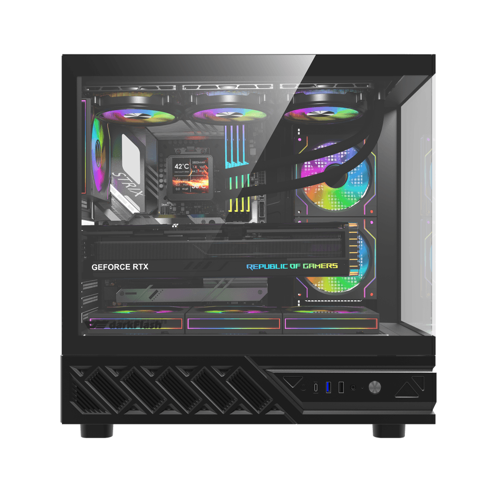Darkflash DS950V ATX PC Case - Black (With LED Display + 6 x ARGB Fans Included)