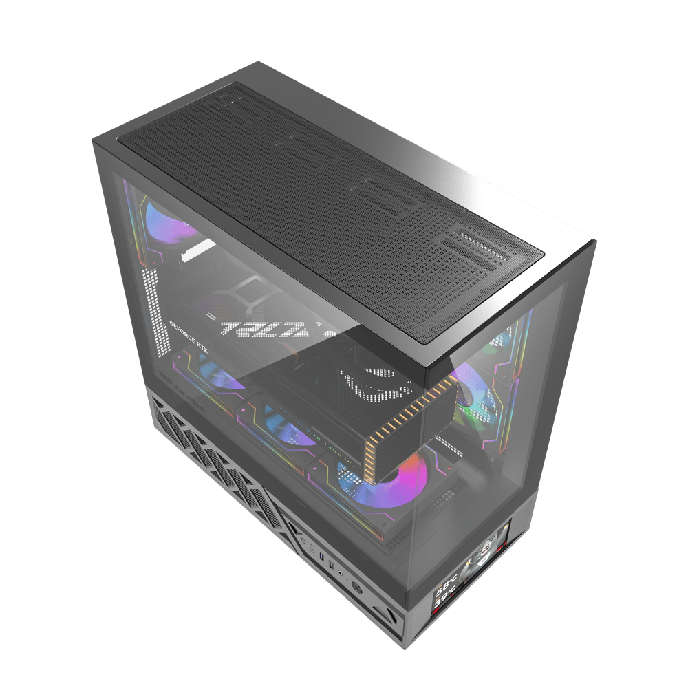 Darkflash DS950V ATX PC Case - Black (With LED Display + 6 x ARGB Fans Included)