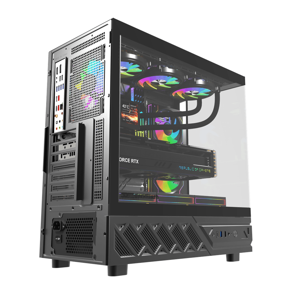 Darkflash DS950V ATX PC Case - Black (With LED Display + 6 x ARGB Fans Included)